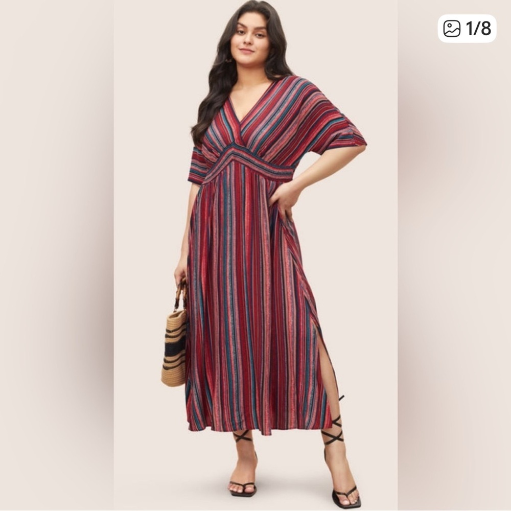 BloomChic Red and Black Striped Midi Dress
